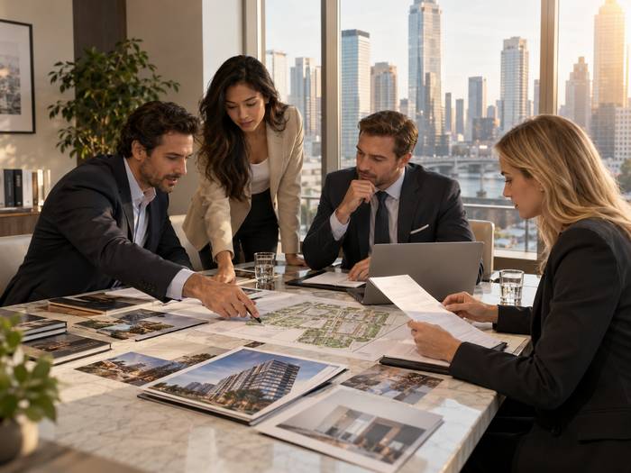 Commercial real estate professionals collaborating